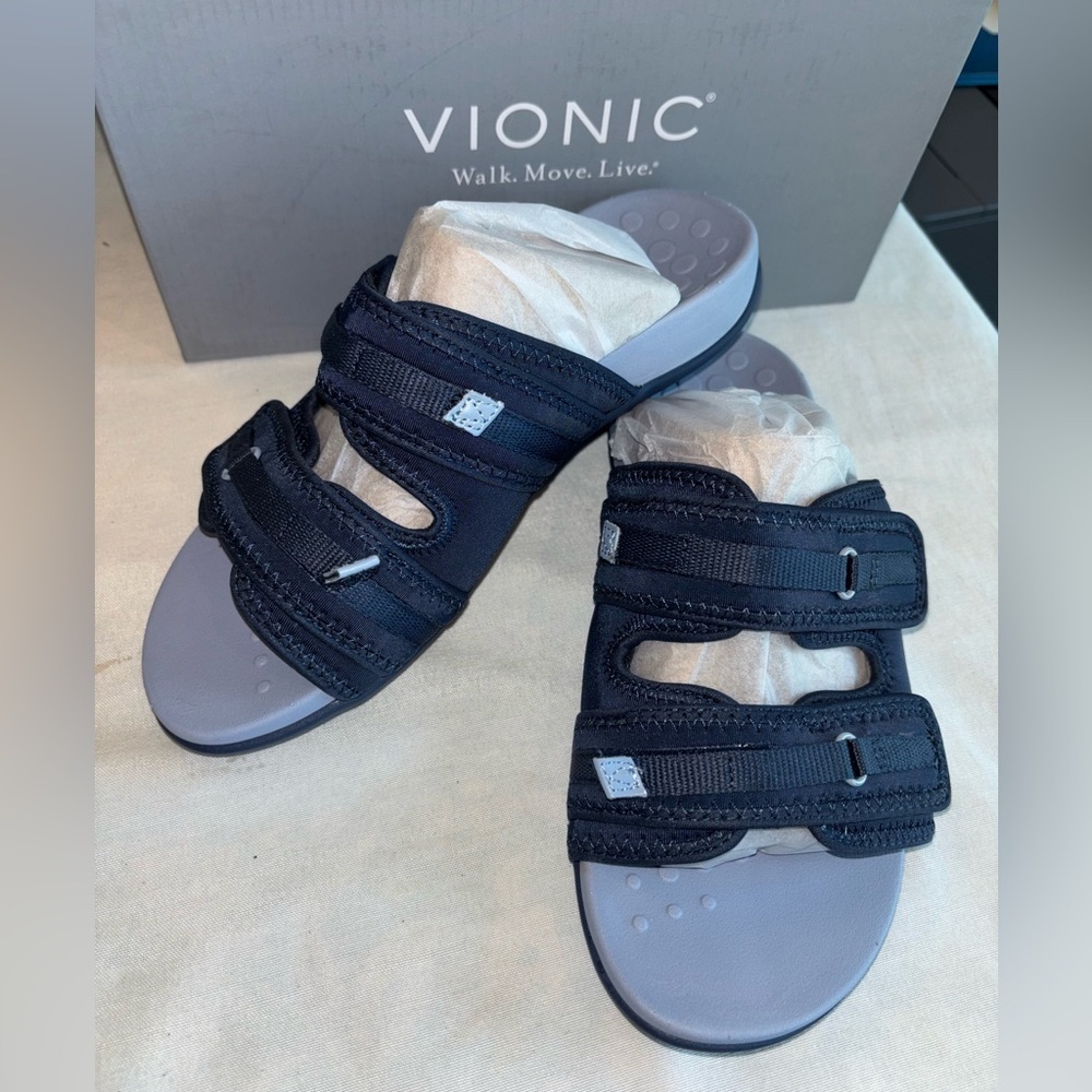 NEW Vionic Orthotic Adjustable Sandals Navy 8W Wide